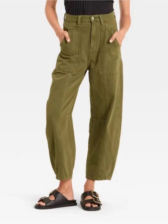 Universal Thread Denim - Universal Thread Olive Green Utility High-Waist Barrel Pants